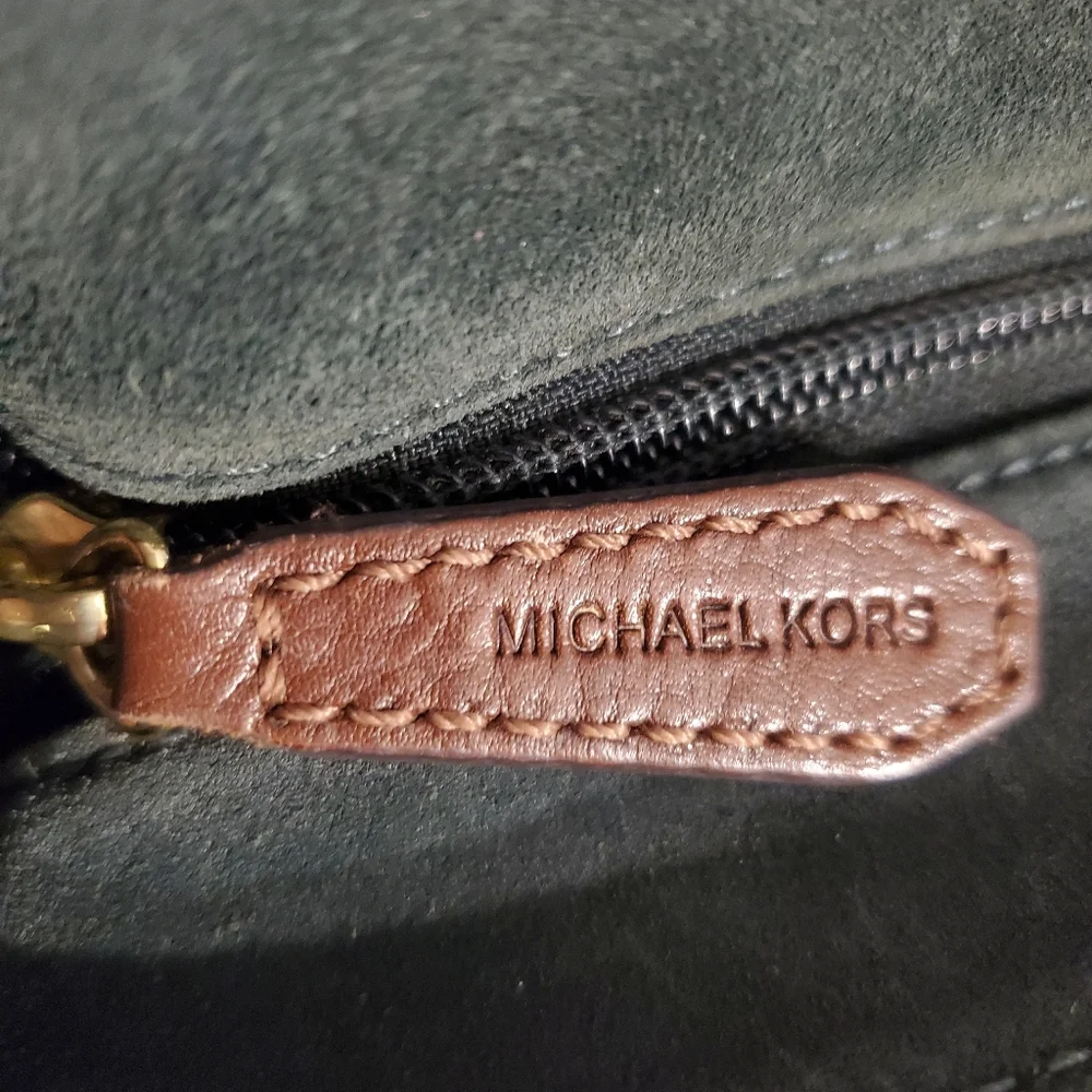 Michael Kors Dark‎ Green Black Suede And Leather Hobo Shoulder Bag